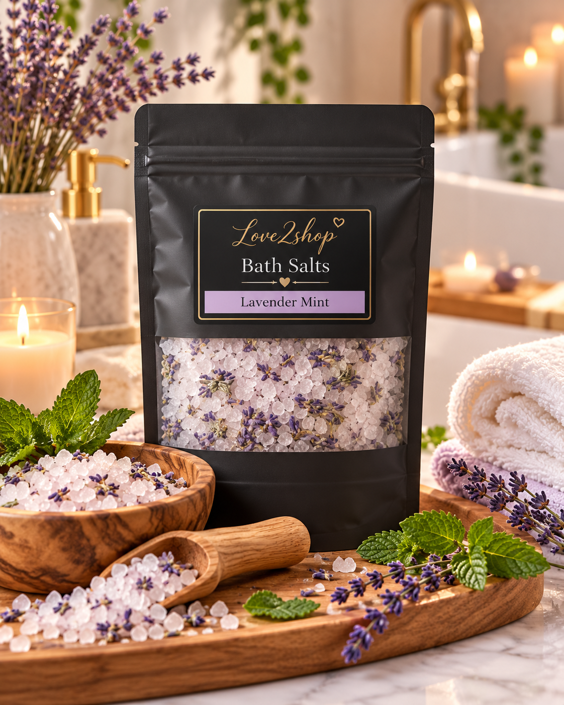 Love2shop Lavender Mint Bath Salts spa scene