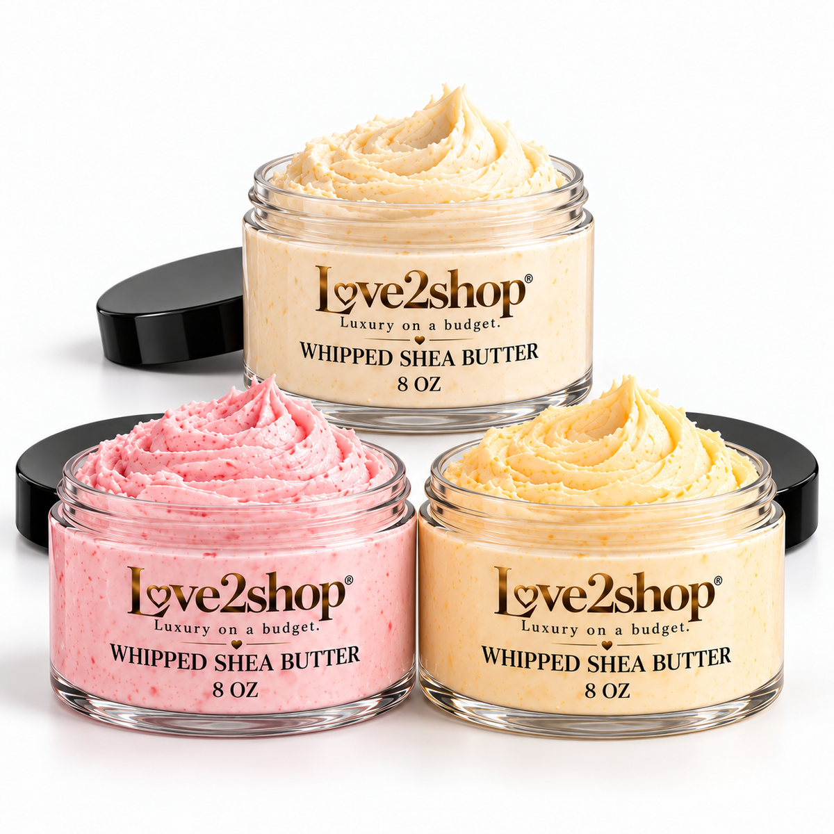 Three Love2shop 8 oz whipped shea butter jars
